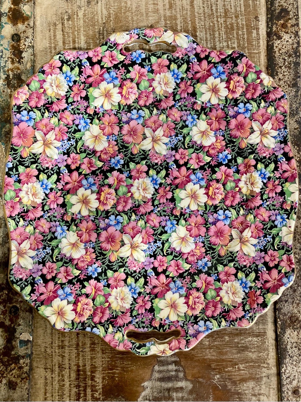 Vintage English Chintz Cake Platter Tray 11” Royal Winton Florence Floral